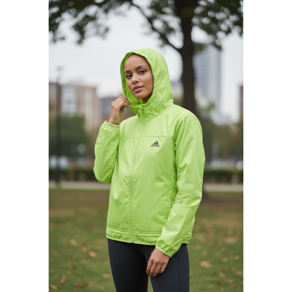 Adidas Windbreaker Jacket Women's Small Lime Green‎ Hooded Water-Resistant NWT